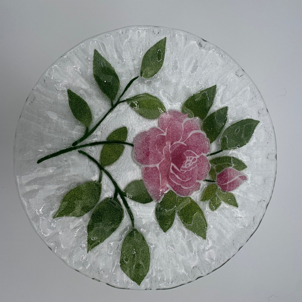 Sydenstricker Fused Glass Pink Rose Plates Set of 4 Signed Syd Cape Cod 8.25in - Picture 7 of 12
